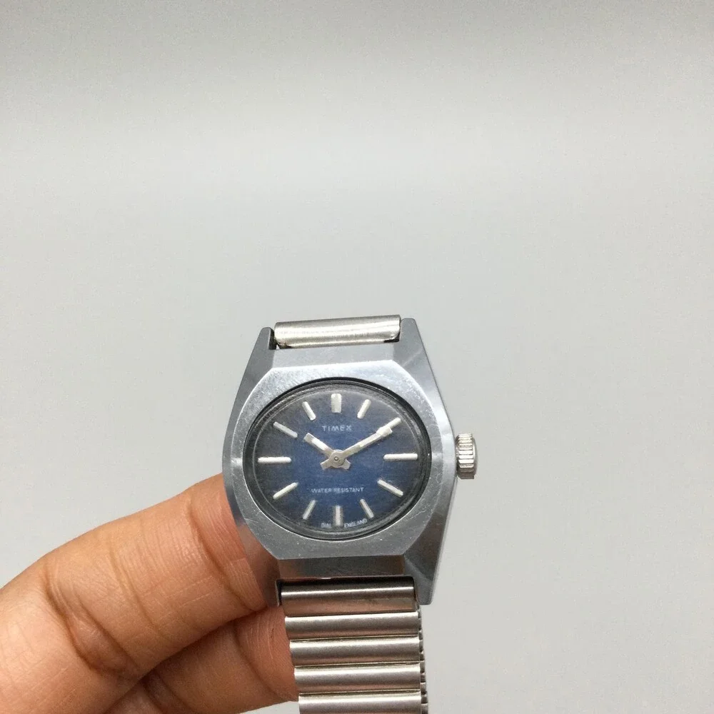 Vintage Timex Womens Watch 25mm Blue Dial Manual WR Steel